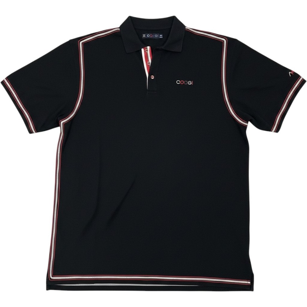 Coogi Mens Black Pique Polo Shirt Contrast Piping Striped Placket 4XL Cotton